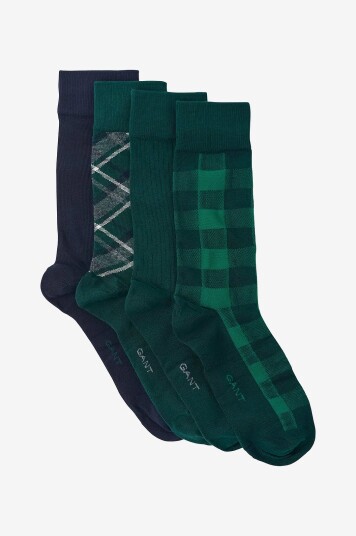 Gant Check And Solid Socks 4 Pack Gb Grønn