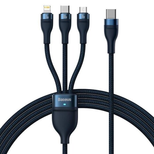Baseus 3in1 USB cable Flash Series 2 USB-C + micro USB + Lightning 100W 1.5m (blue)