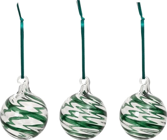 Broste Copenhagen Swirl Ornaments DEEP FOREST/CLEAR Ø 6 cm