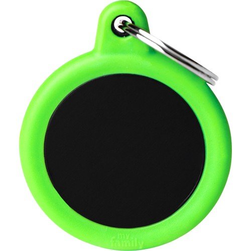 Myfamily Hushtag Sirkel Id Tag-Aluminium Med Plast Kant Sort/Grønn