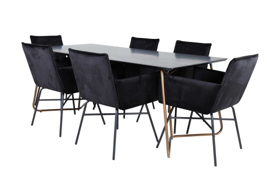 Venture Design Petra & Petra spisegruppe Svart/svart 6 stoler & bord 190 x 90 cm