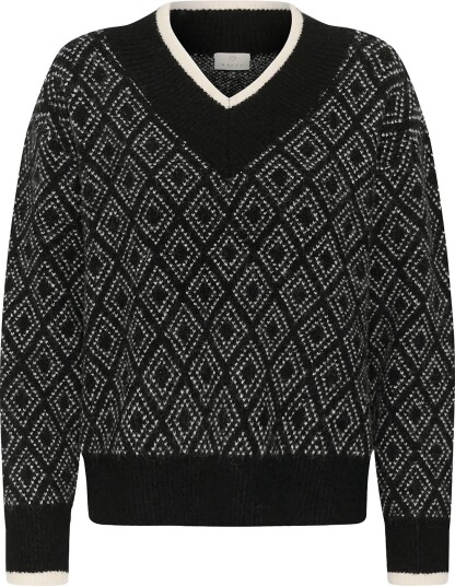 Kaffe Kasirens Knit Pullover BLACK/TURTLEDOVE ARGYLE XXL Kaffe Kasirens Knit Pullover BLACK/TURTLEDOVE ARGYLE XXL