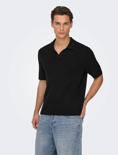 ONLY & SONS Onstravis Reg 12 Ss Mel Knit Noos   Black   XXL
