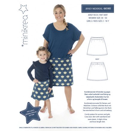 MiniKrea Snittmønster 66140 Jersey Skjørt Str 2 16 og XS XXL