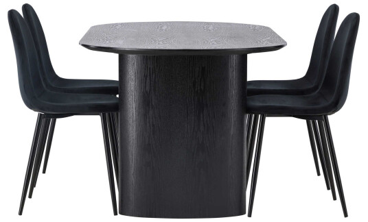 Venture Design Isolde & Polar spisegruppe Svart/svart 4 stoler & bord 180 x 90 cm