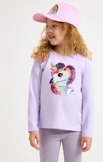 Lindex Long Sleeved Top With Reversible Sequins Purple 116