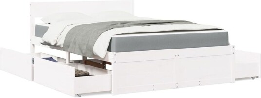Seng med skuffer og madrass hvit 140x190 cm heltre furu 8721102668098