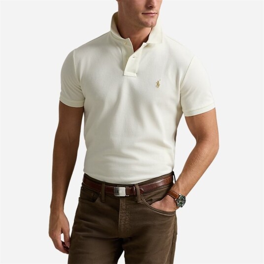 Ralph Lauren Custom Slim Fit Mesh Polo Shirt - Parchment Cream Beige S