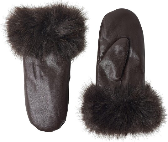 Gina Tricot - Tommelvotter Fur Trim Pu Mittens - Brun