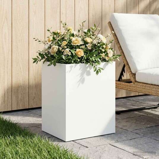 vidaXL Hageblomsterpotte Hvit 40 x 30 x 40 cm Kaldvalsestål