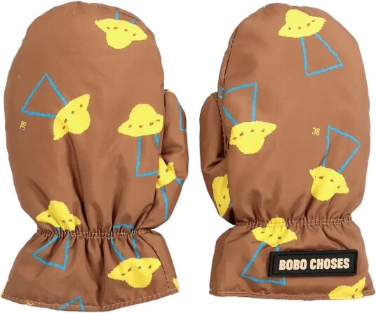Bobo Choses Pixel Abduction All Over Mittens - BROWN - 110