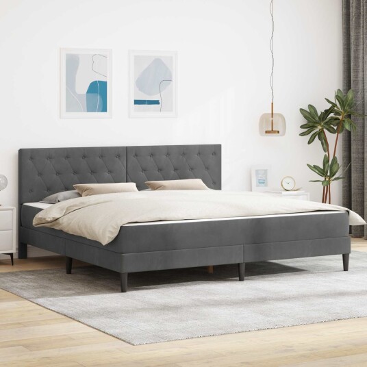 vidaXL Sengeramme med madrass Mørkegrå 200 x 200 cm Fløyel