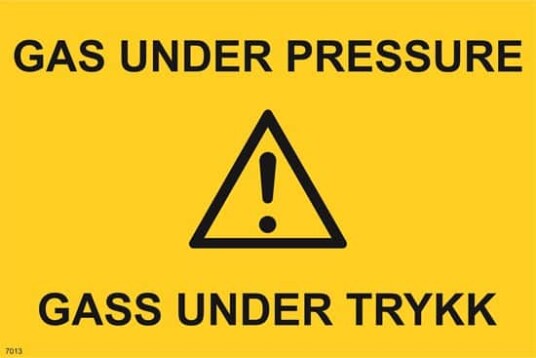 ADVARSEL GAS UNDER PRESSURE 20X30CM Alu-plate