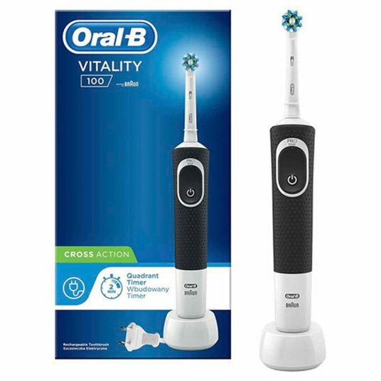Oral-B Vitality D100 Elektrisk Tannbørste med Roterende og Vibrerende Teknologi, Sort