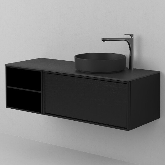 INR Iconic Nordic Rooms Air Wood Servantskap Hel Front med 2 Skuffer og Åpen Oppbevaring H350xd450mm Black oak / 120cm Venstre