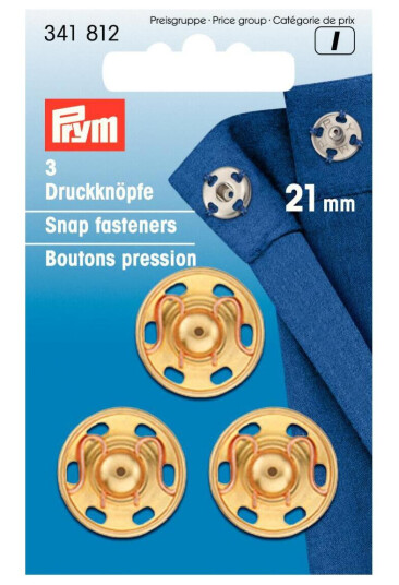 Trykknapper til å sy på 4 stk x 21 mm gull