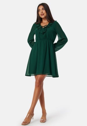 BUBBLEROOM V-neck Short Frill Dress Dark green M BUBBLEROOM V-neck Short Frill Dress Dark green M