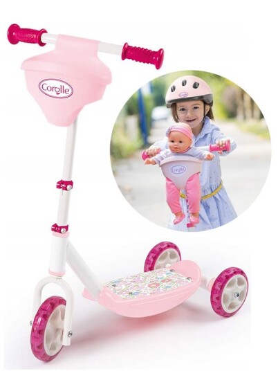 Smoby Corolle sparkesykkel med tre hjul og sete til dukke passer fra 3 år