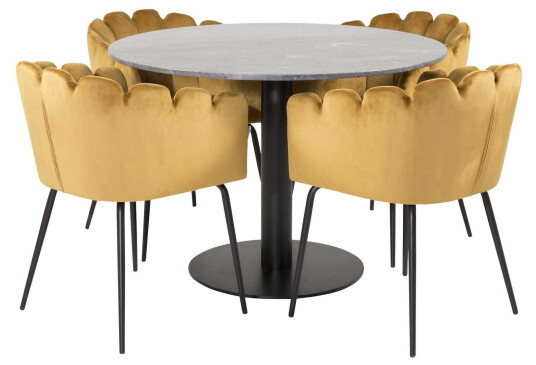 Venture Design Estelle & Limhamn spisegruppe Svart/gul 4 st stoler & bord 106 cm