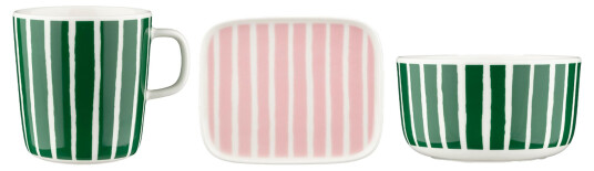 Marimekko Piccolo frokostsett 3 deler hvit/grønn/rosa