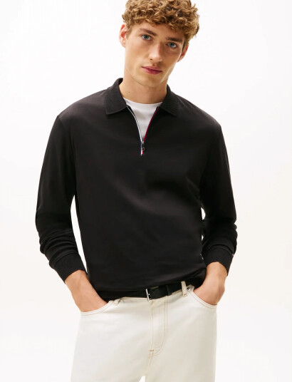 Tommy Hilfiger Ls Zip Interlock Reg Polo - Black - L