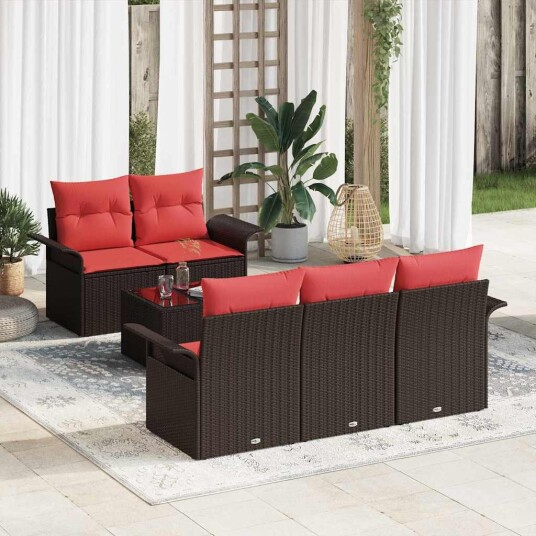 vidaXL Hagesofa Set 6 stk. Beige og Rød polyrotting