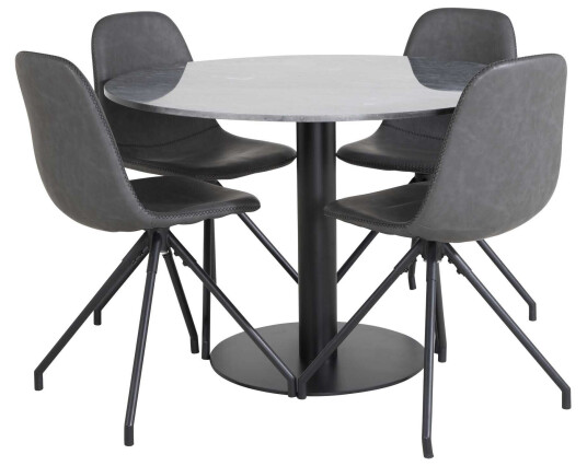 Venture Design Estelle & Polar spisegruppe Svart/svart 4 st stoler & bord 106 cm