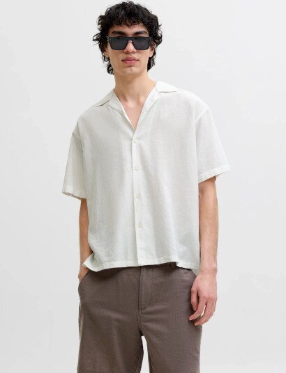 Jack & Jones Jjebreeze Linen Blend Resort Shirt Ss Sn   White   S