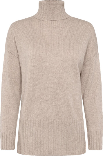 Davida Cashmere Turtleneck Oversized Slits Beige XS