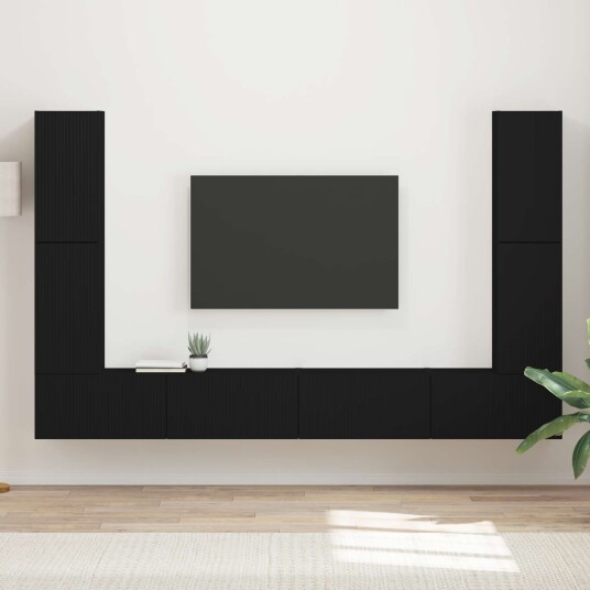 TV benksett 8 pcs Svart Konstruert tre