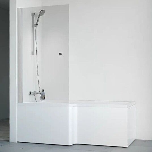 Macro Divine Badekar med Spirit dusjvegg 80 cm, Venstre, Hvit/Klart Glass