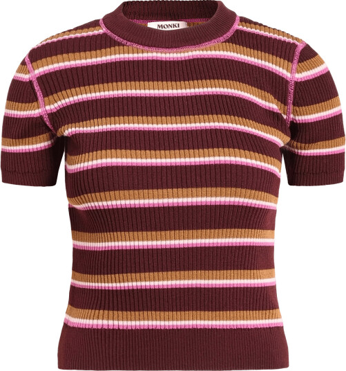 Monki Kn Short Sleeve Top Burgundy S