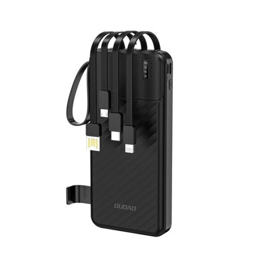Dudao K11 10000mAh Powerbank med Innebygde USB-Kabler Svart