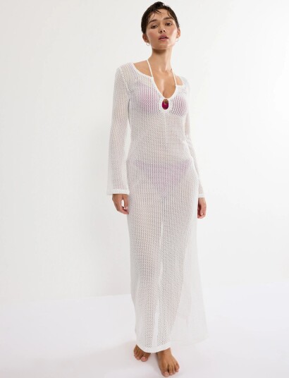 Triumph Beach Mywear Crochet Long Dress Lsl White 42