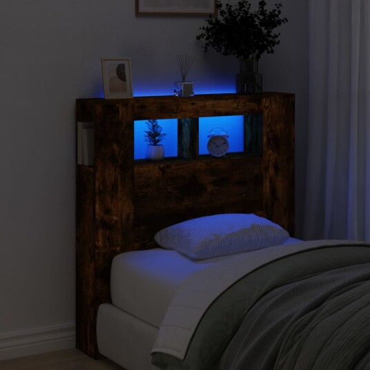 Sengegavl med LED røkt eik 100x18,5x103,5 cm konstruert tre 8721012259188