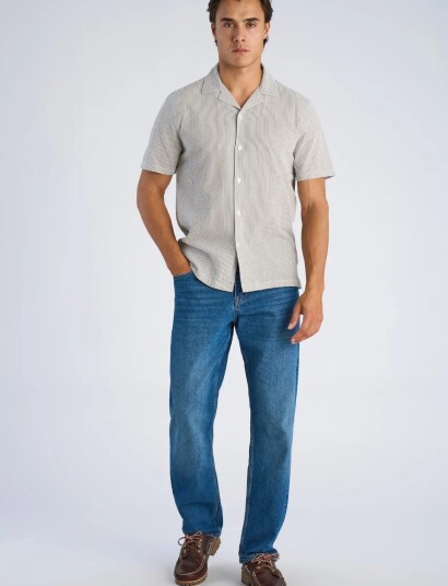 Lindbergh Striped Seersucker Resort Shirt S/S - Green - S Lindbergh Striped Seersucker Resort Shirt S/S - Green - S