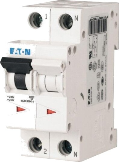 Eaton Automatsikring - Mcb 2A C Karakteristisk, 1 Polet + Nul, 10Ka Kortslutningsbrydeevne, 230V Ac, , 36Mm Bred