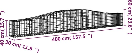 vidaXL Gabionkurv buet 400x30x40/60 cm galvanisert jern