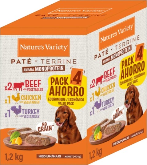 Nature's Variety Original Paté No Grain Adult Medium Maxi Våtfôr Mix Kylling/Kalkun/Okse 4x300g