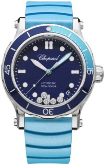 Chopard Dameklokke 278587 3001 Happy Ocean Blå/Gummi Ø40 mm
