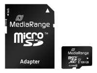 MediaRange MR945 - Flashminnekort (microSDXC til SD-adapter inkludert) - 128 GB - UHS-I / Class10 - microSDXC - svart