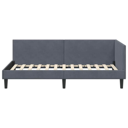 Hjørnesengramme Mørke grå 90 x 200 cm Fløyel og konstruert tre Hjørnesengramme Mørke grå 90 x 200 cm Fløyel og konstruert tre