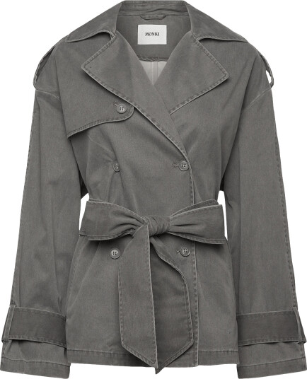 Monki Washed Trenchcoat - Grey - S