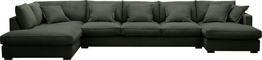 Rossita Lyx 6 seters høyrevendt U formet ekstra dyp sofa med divan og sjeselong i manchester Mørkegrønn