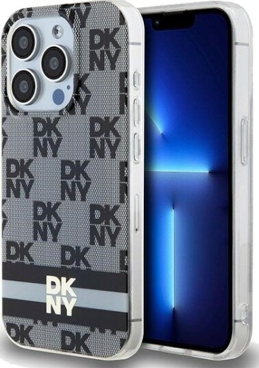 DKNY MagSafe Etui til iPhone 15 Pro - Svart, Rutete Mønster og Trykte Striper