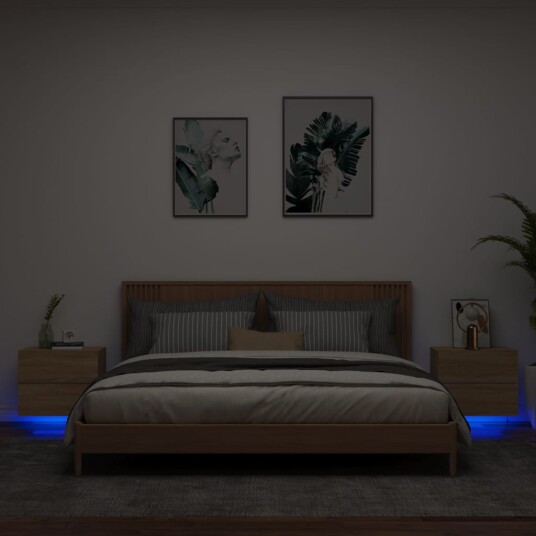  Vegghengte nattbord med LED-lys 2 stk sonoma eik 8721012254015