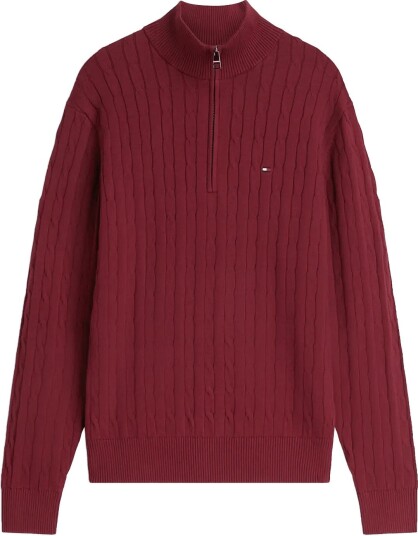 Tommy Hilfiger Classic Cotton Cable Zip Mock Burgundy XL