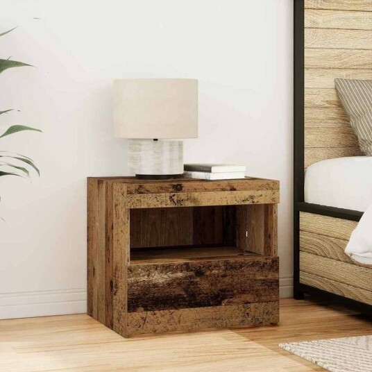  Nattbord med LED lamper Gamle treverk 50x40x45 cm