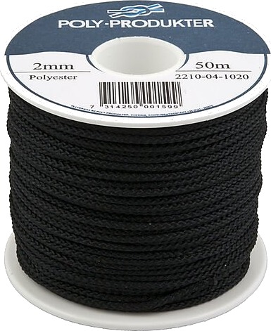 Poly produkter flettet polyesterline sort 2.00mmx50m Poly produkter flettet polyesterline sort 2.00mmx50m