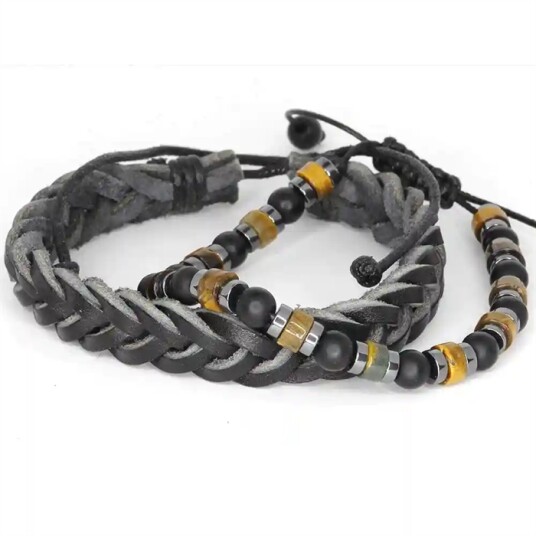 Other Brand Armbåndsett Lærarmbånd & Perlearmbånd i maskulint design